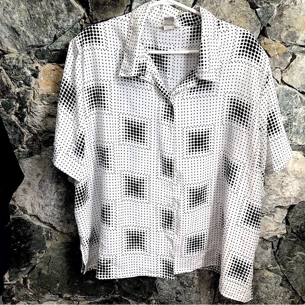 Voir Collection White with Black dots Shirt Button Up, 90s Relaxed Size 3X